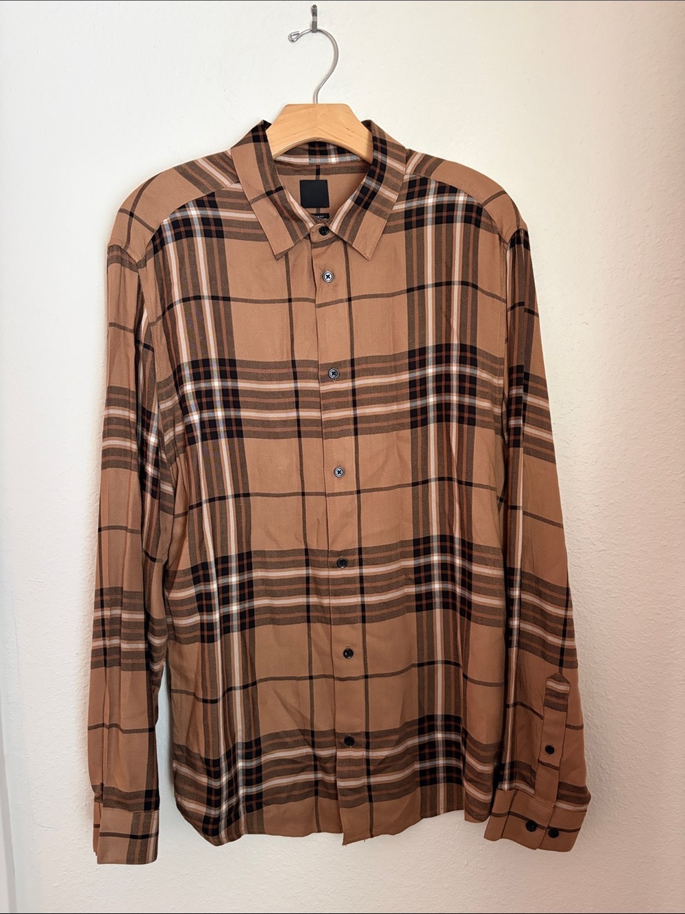 H&M Tan Plaid Button-Up Shirt